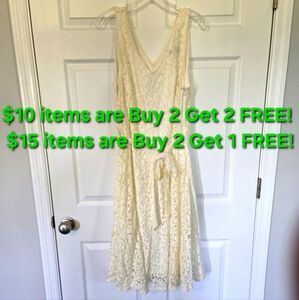 SHARAGANO IVORY LACE A-LINE V-NECK DRESS